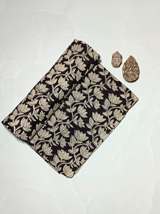 Bagru Kalamkari Black And Grey Flower Jaal Print