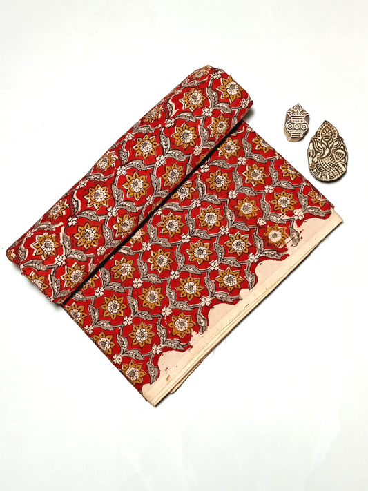 Bagru Kalamkari Mustrad Yellow With Grey Leaves Print