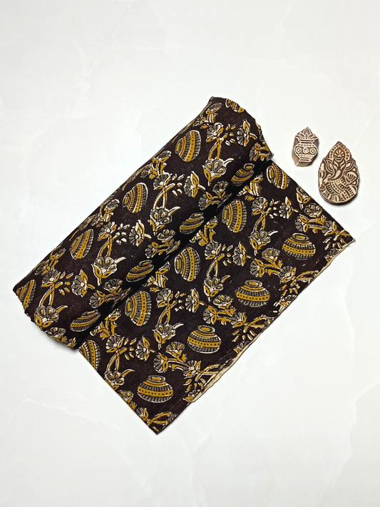 Bagru Kalamkari Yellow Matkii With Black Base Jaal Print