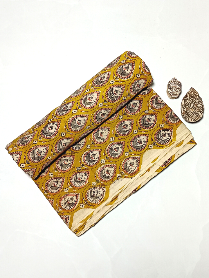 Bagru Kalamkari Grey And Yellow Small Butti Print