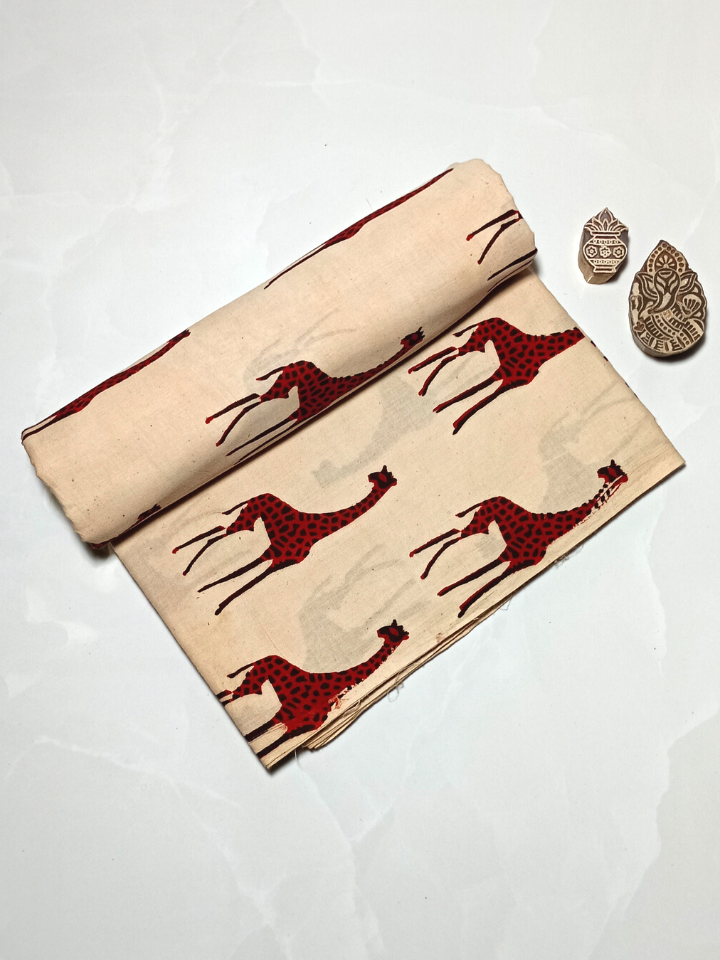 Bagru Red Giraffe Motif Hand Block Print