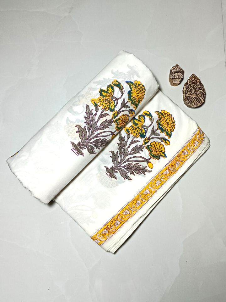 Mughal Yellow And Brown Floral Butta Print