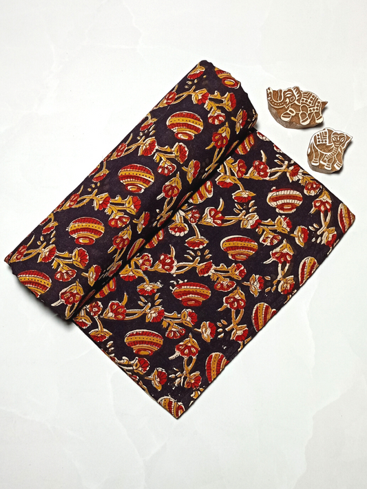 Bagru Kalamkari Red And Yellow Matkii Jaal Print