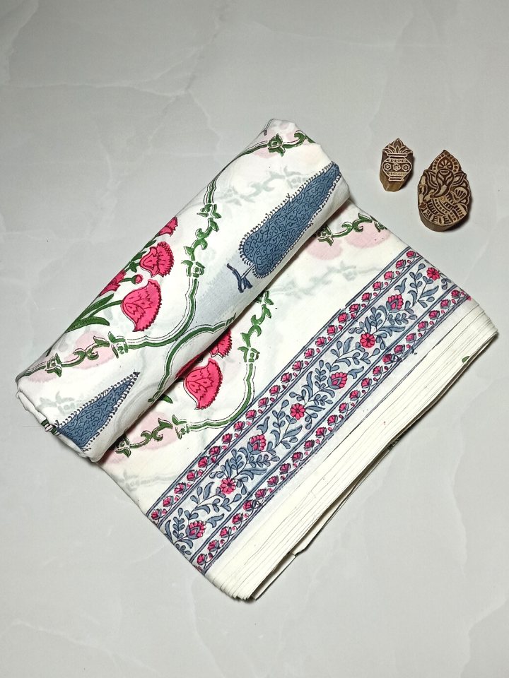 Mughal Grey And Pink Flower Butta Print