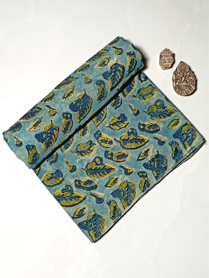 Ajrak Yellow And Indigo Vanaspati Leaves Print