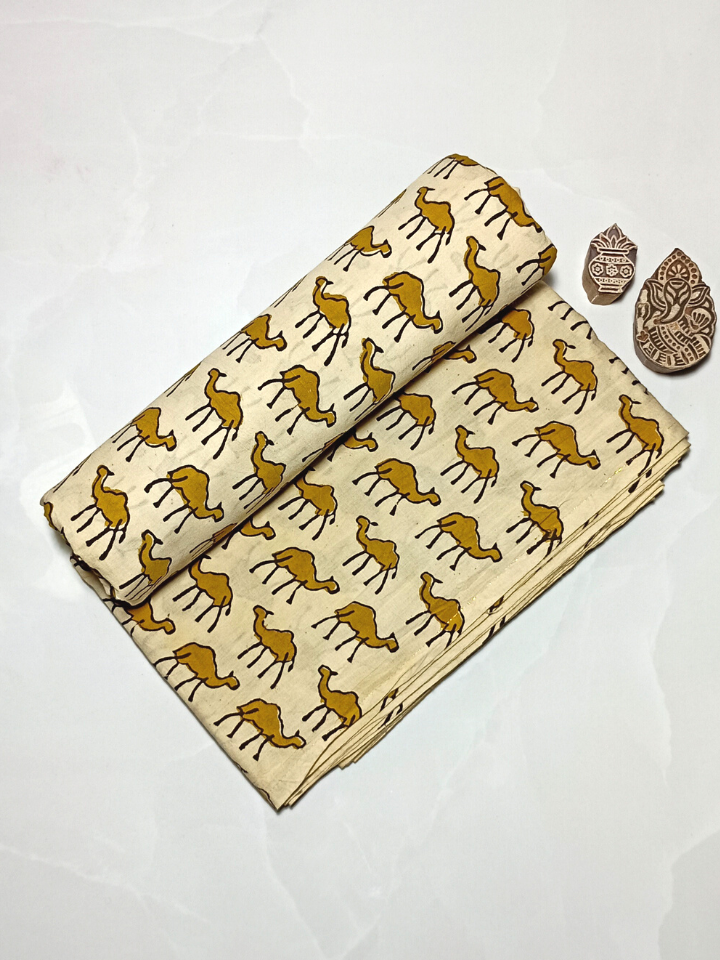 Bagru Yellow Camel Motif Hand Block Print