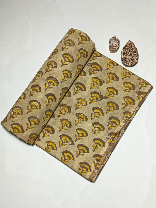 Ajrak Kashish Mustrad Yellow Jaal Butti  With Brown Butti