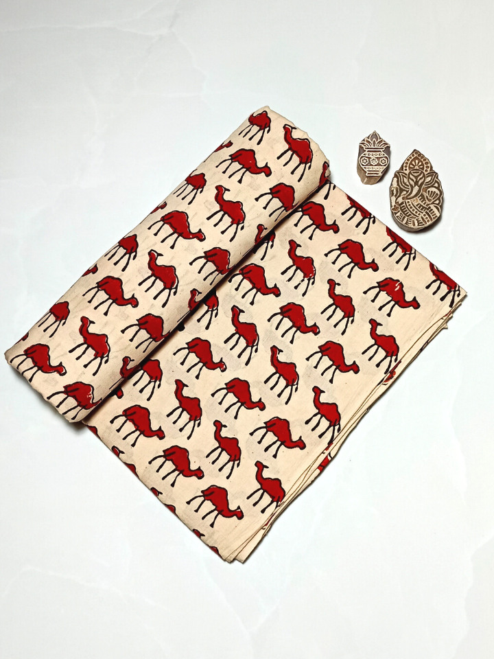 Bagru Red Camel Motif Hand Block Print