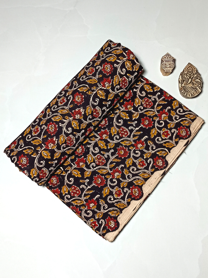 Bagru Kalamkari Red And Yellow Floral Jaal  Block Print