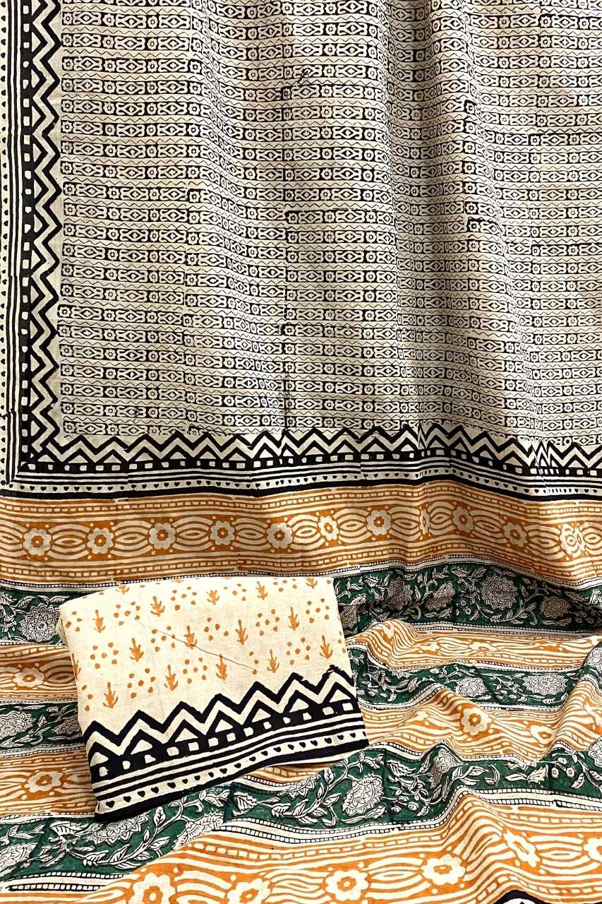 Geometric Straight Silli Bagru Print Off White Base With Black Silli W ...