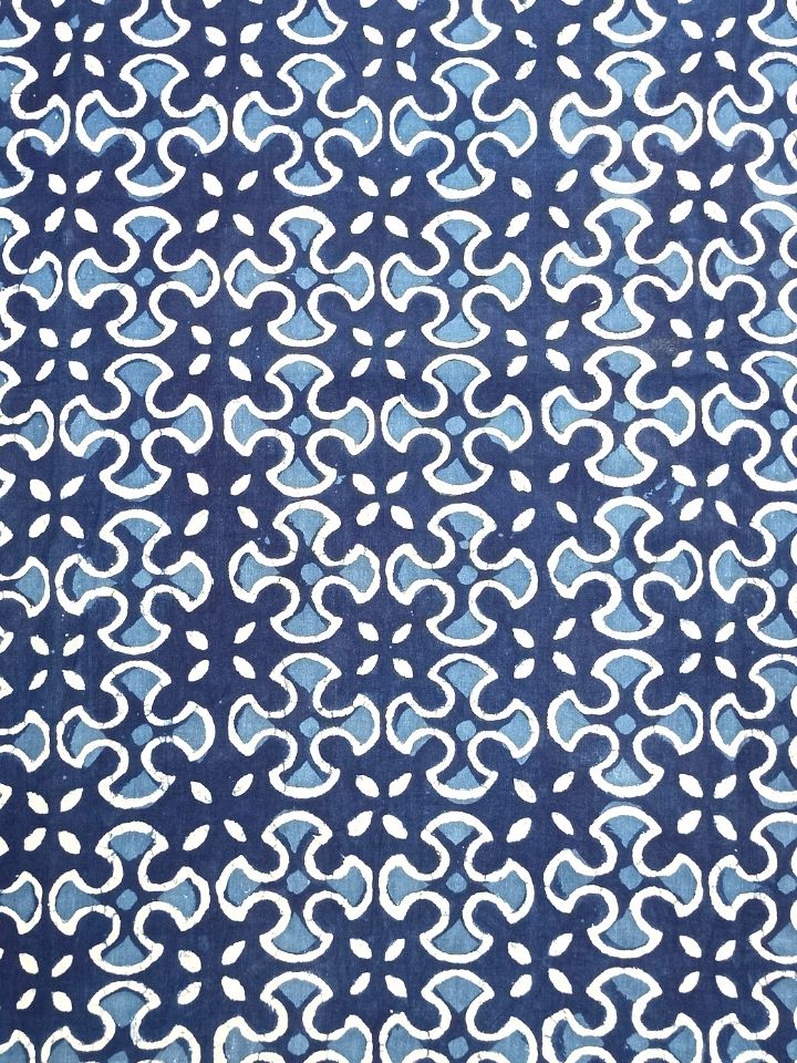 Geometric Jaal Small Motif Indigo Dabu Print Fabric