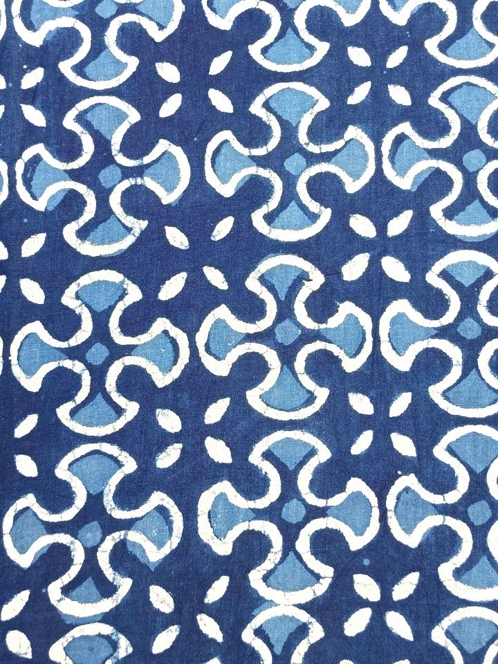 Geometric Jaal Small Motif Indigo Dabu Print Fabric