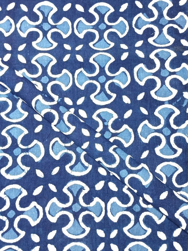 Geometric Jaal Small Motif Indigo Dabu Print Fabric