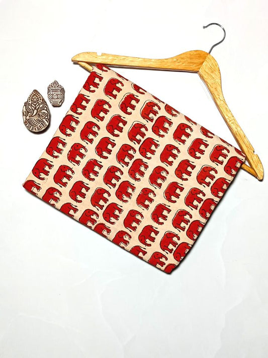 Bagru Block Off Red Color Elephant Motif Hand Block Print