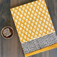 Bagru Small Old Butti Base Off Yellow With Off White Butti With Machu Black Border Hand Block Print Saree
