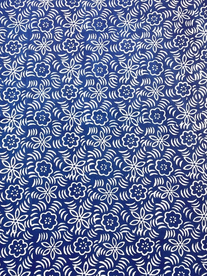 Kalamkari Flower Sitara  Jaal Indigo Hand Block Dabu Print Fabric