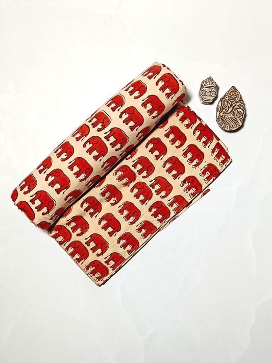 Bagru Block Off Red Color Elephant Motif Hand Block Print