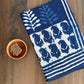 1 Kaam Keri Jaal Crismte  Motif Mud Dabu Indigo Base With Single Silli Border Off White Hand Block Print