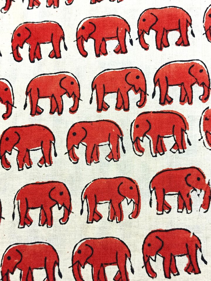 Bagru Block Off Red Color Elephant Motif Hand Block Print