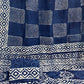 Single Stripes 2 Kaam Mud Dabu Indigo Base With Off Dabu Body  With Double Chokdi Border Off White Hand Block Print