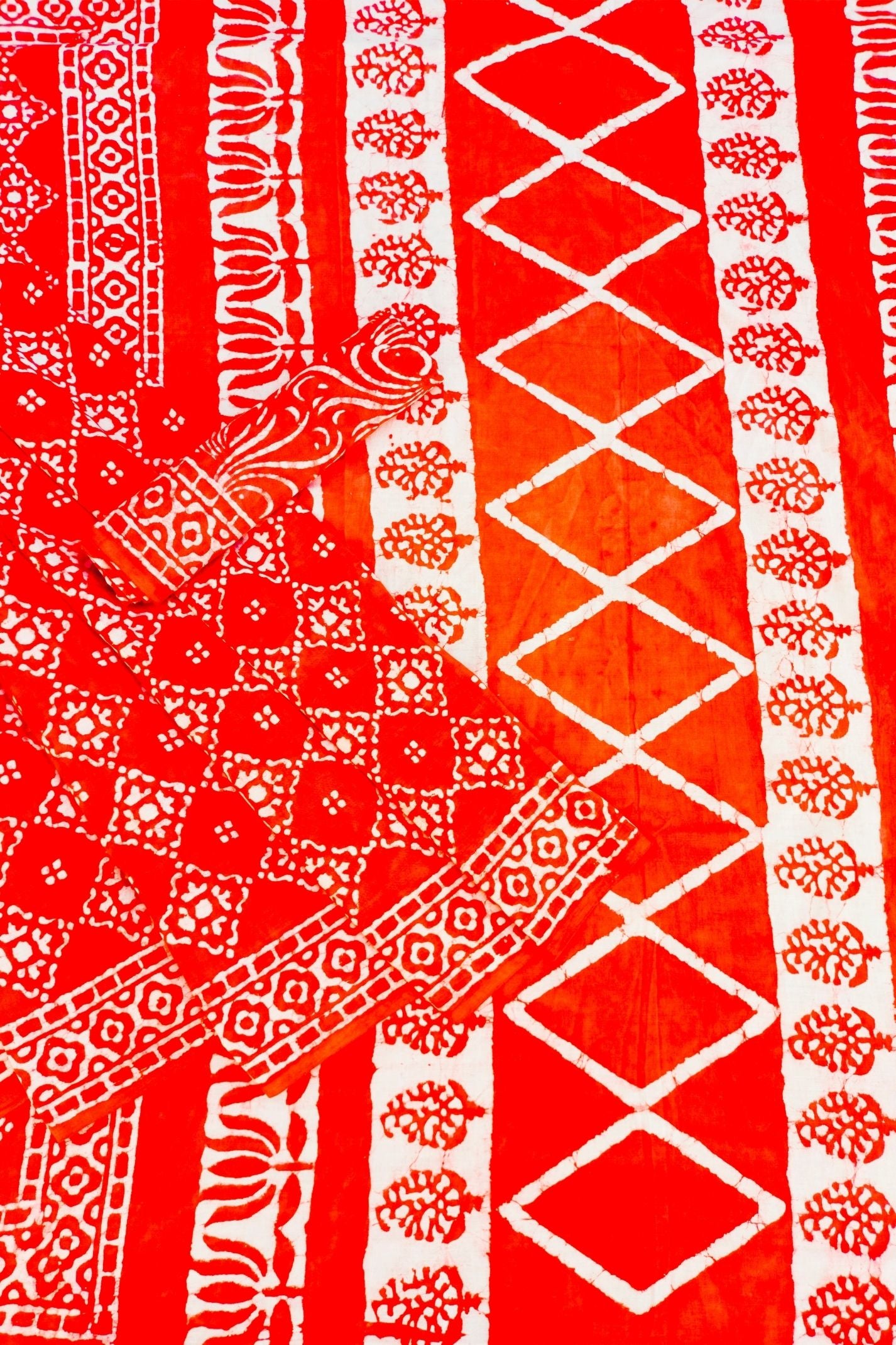 Chokdhi Small Jaal Orange With off White Jaal Hand Block Print Saree